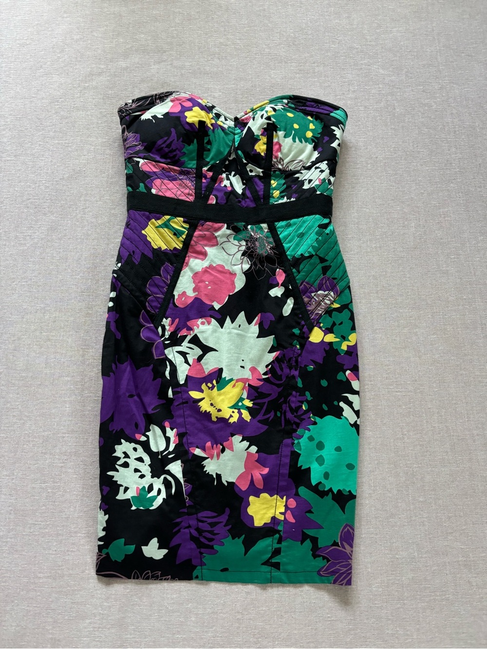 Anthropologie colorful tropical print quilted strapless bustier dress size 0